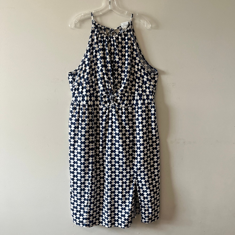 Ava & Viv Halter Knot Front Midi Dress Nautical Navy White 1X Pockets